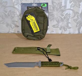 (1) SE - 11" Fixed Blade Knife, 6.5" Tanto Blade W/ Sheath Firestarter & Whistle & (1) Voodoo Tactical EMT Pouch
