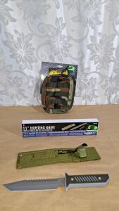(1) SE - 11" Fixed Blade Knife, 6.5" Tanto Blade W/ Sheath Firestarter & Whistle & (1) Voodoo Tactical EMT Pouch