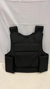 (Size Large) Black Ballistic Vest, Soft Body Armor Type, Side Protection Panels, Adjustable Velcro Closures