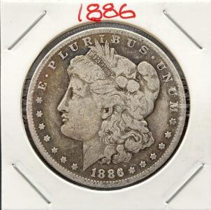 1886 Morgan Silver Dollar Philadelphia, 90% Silver, 38.1mm, Circulated, US Coin Collectible