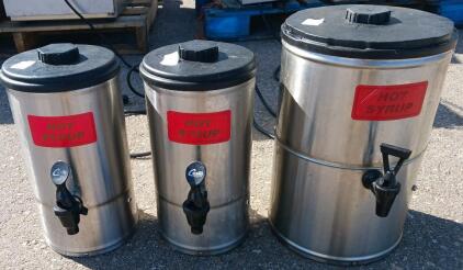 Curtis (1) 3 Gallon (2) 2 Gallon Hot Syrup Dispenser, 100W & SW-1 1.5 Gallon Warmers, Stainless, NSF