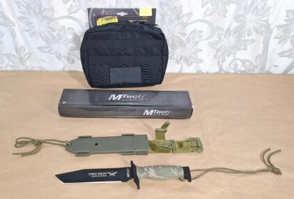 (1) MTech 12" Fixed Blade Knife, 7" Tanto Blade W/ Sheath & (1) Voodoo Tactical Snipers Data Book Pouch