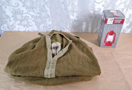 (1) USGI WWII Wool Sleeping Bag Liner & (1) Rothco Kerosene Oil Lamp
