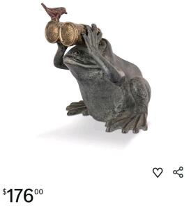 Cast Aluminum Frog Spectator with Bird Garden Statue From SPI 13"x12" x11" New