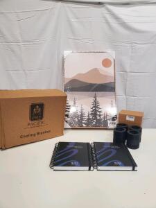 Home & Office Lot: PHF Queen Cooling Blanket, ekongloong Bed Risers, Planners, KUVIOKE 16x24 Wall Art