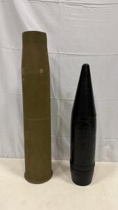 155mm Artillery Shell Casing and Projectile, Deactivated, Approx. 24-32in Tall