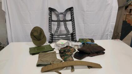 US Military Surplus Gear Lot - Alice/MOLLE Frame, Mess Kit NSN 7350-00-242-5110, Camo Uniform, Caps