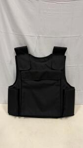 (Size Small) Black Concealable Soft Body Armor Vest, Synthetic Carrier, Velcro Closure, Front/Back Pockets
