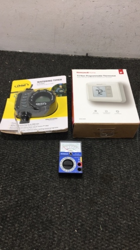 (1) Orbit Electric Watering Timer (1) Honeywell Non Programmable Thermostat (1) Kobalt Multi Meter