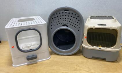 Enclosed Cat Litter Box Set &ndash; 3 Types, Plastic, Covered, Front and Top Entry, Scoop Included