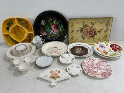 Large Lot Vintage China & Decorative Tableware &ndash; Tea Cups, Plates, Saucers, Trays, Fan Dish, Floral
