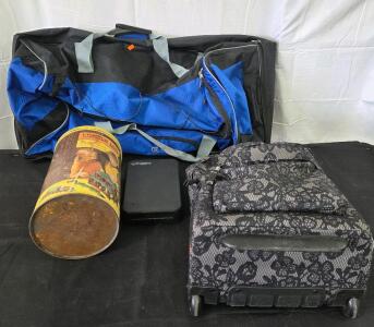 Travel bags (See Photos)<br/>(1)JanSport<br/>(1) P LARGE BLUE BAG<br/>(1) Maddog lock box(combo on lid)<br/>(1) Lincoln Log set<br/>