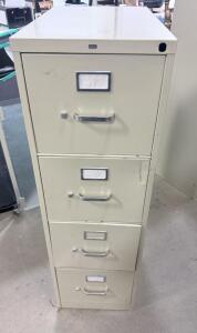 (4) HON 4-Drawer Vertical Metal File Cabinet, Beige, 52"x15"x25", Lockable, Label Holders