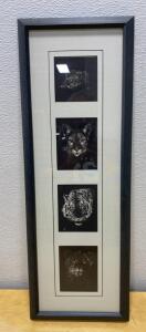 Framed Quadruple Black & White Big Cat Prints 28"x10"&mdash;Leopard, Cougar, Tiger, Lion