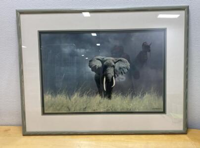 Signed David Shepherd 1962 Elephant African Wildlife Art Print, Framed, Hand-Signed- 52x32&rdquo;