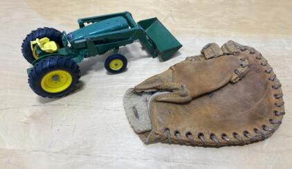 Vintage Ertl 1:16 John Deere Loader Tractor Diecast Toy & 1970s Rawlings Catcher&rsquo;s Mitt
