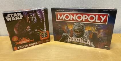 New Monopoly Godzilla Monster Edition Board Game & Star Wars Trivia Game, Both Factory Sealed