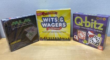 New MLM The Game, Wits & Wagers Deluxe, Q-bitz Board Games &ndash; Sealed, Ages 8+, Party & Puzzle