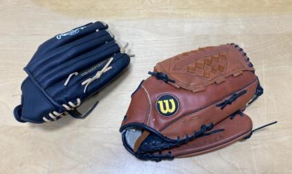 Wilson 14" Top Grain Outfield Glove A1604 & Rawlings 13" SS13W Leather Palm Glove