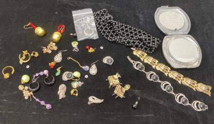 Assorted Costume Jewelry and Compact