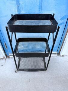 Black 3-Tier Metal Utility Rolling Cart, Mesh Shelves, Swivel Casters, Approx. 31" Tall
