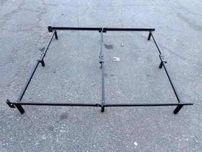 Queen Size Metal Bed Frame, 6-Leg Support, Black Steel, Adjustable Width, Headboard Compatible