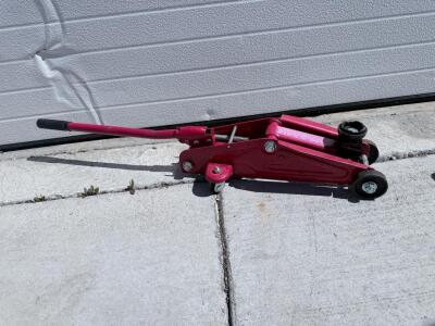 2 Ton Hydraulic Floor Jack, Steel, Pink/Red, Handle Included, 4 Casters, Compact Design