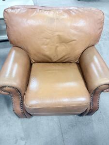 Club Style Tan Leather Armchair with Nailhead Trim, Rolled Arms, Removable Cushions, 40" Wide