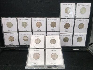 (14) 1918-1936 Buffalo Nickel Coins (4) 1899-1907 V-Nickel Coins