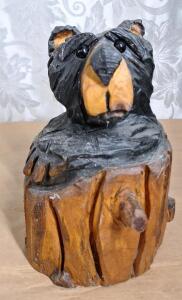 (1) 10"T Handcrafted Wooden Bear Bust