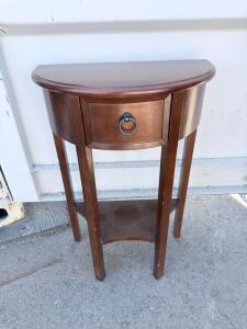 Leick Home Demilune Console Table, 28" Wide, Single Drawer, Hardwood, Brown Finish