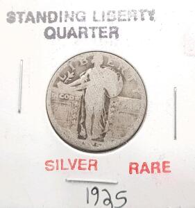 (1) 1925 RARE Silver Standing Liberty Quarter Coin