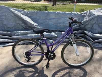 Roadmaster Granite Peak 18-Speed Mountain Bike, Purple/White, Front Suspension, 26" Wheels