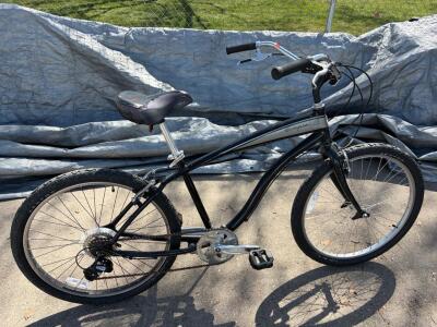 Electra Simple Cruiser Bike, 7-Speed, 26" Wheels, Shimano Altus, Black/Silver, Steel Frame
