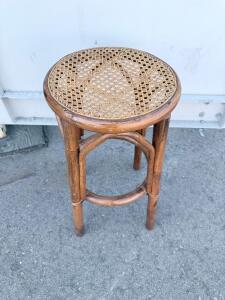 Vintage Rattan and Cane Bar Stool, Circular Seat, Bentwood Frame, Footrest