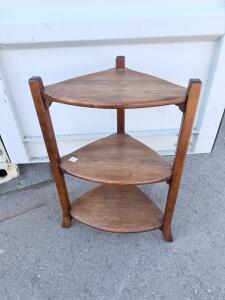 3-Tier Wooden Corner Shelf, 27"x16", Medium Brown Stain, Free-Standing Triangle Display Unit