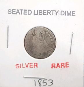 (1) 1853 RARE Silver Seated Libery Dime Coin