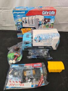 Crome Cosmetic Mirror light, Mission Impossible-DVD, Playmobil Kit (in box)Trash truck, Boise state wall basket ball hoop with bag, Cute Pink step stool, Stuffed Animal Taz pumpkin Halloween toy. Please inspect in person and see photos.<br/><br/>