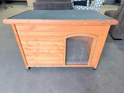 Large Wooden Heated Dog House, 46"x30"x33", Asphalt Roof, Door Flap, Mat, for Medium/Large Dogs