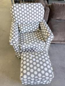 Gray Polka Dot Upholstered Armchair with Ottoman, Contemporary Rolled Arms, Removable Cushions