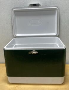 Coleman Steel Belted Cooler 54 Quart Green Hard-Sided Ice Chest Metal Latch Drain Plug