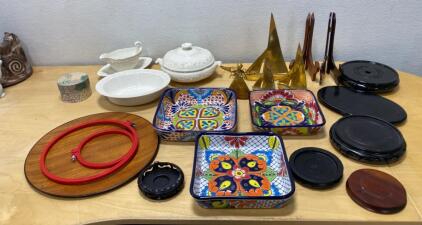 Wedgwood Embossed Queen's Ware, Mexican Talavera Bowls, Decorative Serveware & Display Lot
