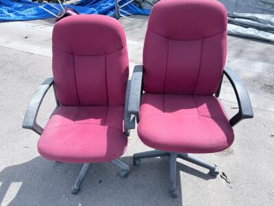 Burgundy Fabric Swivel Office Chairs with Armrests, Wheels, Padded Seat, Qty: 2 &ndash; Adjustable Height