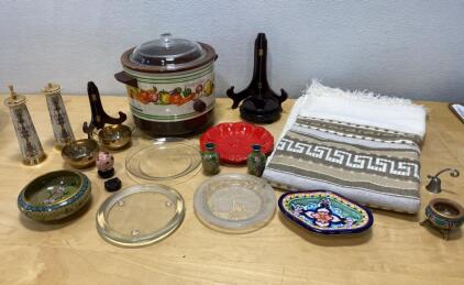 Vintage Rival Crock-Pot( Powers On), Cloisonn&eacute; Bowls, Candleholders, Talavera Plate, Decorative Kitchen Lot