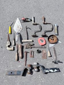 Assorted Vintage Hand Tools Lot &ndash; 22 Pieces &ndash; Triumph Block Plane, Victor Brace, Mustang Tape Measure