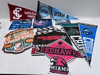 Sports Team Memorabilia Lot: Pennants, Car Flags, Mousepads &ndash; NFL, NCAA, NHL, NASCAR &ndash; 10 Items