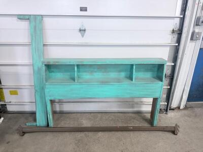 Rustic Distressed Turquoise Bookcase Headboard & Bed Rail, Fits Full/Queen, 3 Shelf Storage