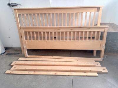 Solid Wood Queen Slat Bed Frame, Light Natural Finish, Includes Headboard, Footboard & Slats