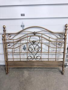 Ornate Metal Headboard and Footboard Set, Antique Brass Finish, Full/Queen Size, 62&rdquo; Wide