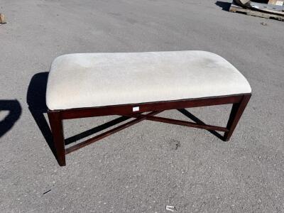 Cream Upholstered Wooden Accent Bench, Approx. 48"x18"x20", Dark Wood Frame, X-Brace Legs